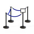 Montour Line Stanchion Post and Rope Kit Black, 4FlatTop 3Blue Rope 8.5x11H Sign C-Kit-3-BK-FL-1-Tapped-1-8511-H-3-PVR-BL-PS